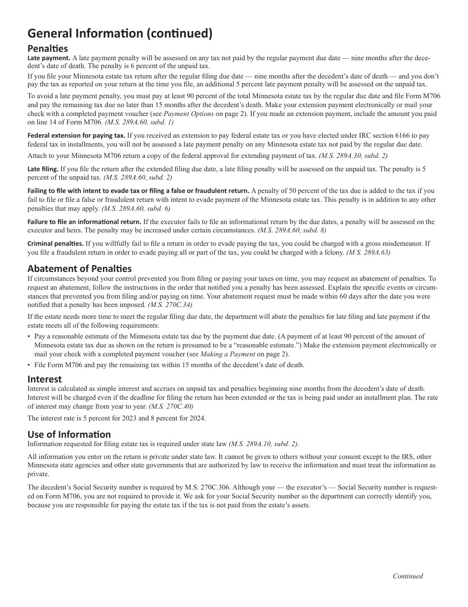 Download Instructions for Form M706 Estate Tax Return PDF, 2023