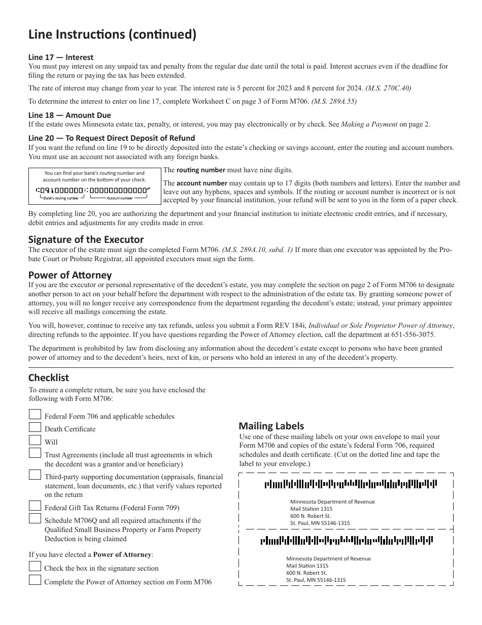 Download Instructions for Form M706 Estate Tax Return PDF, 2023