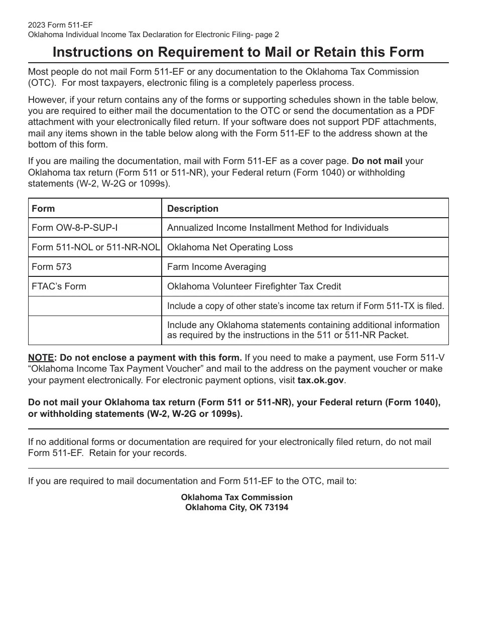 Form 511EF Download Fillable PDF or Fill Online Oklahoma Individual Tax Declaration for