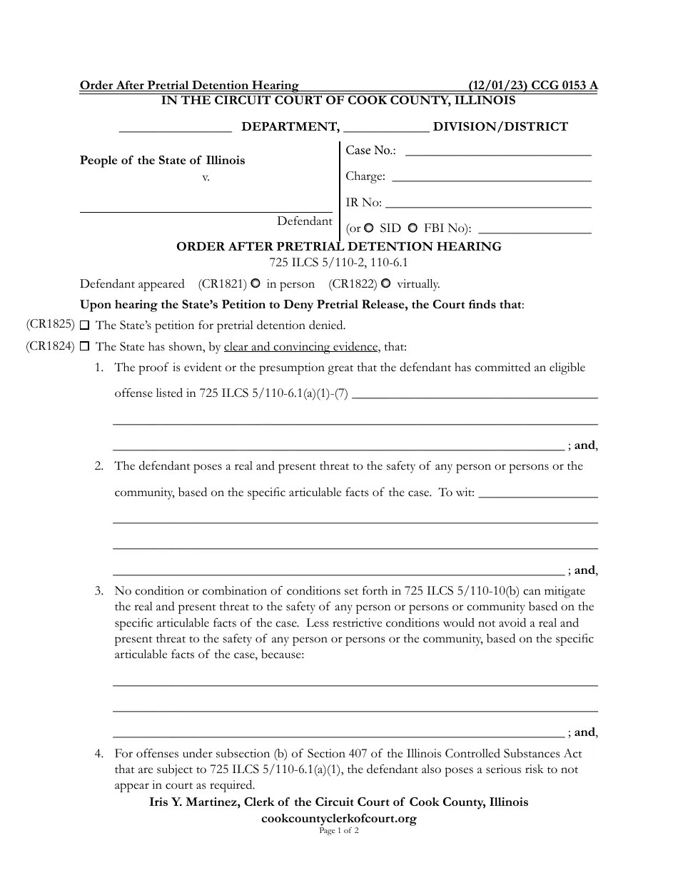 Form CCG0153 Download Fillable PDF or Fill Online Order After Pretrial