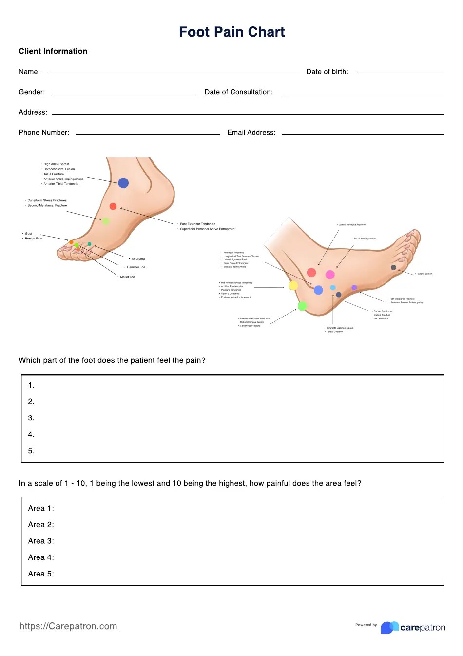Foot Pain Chart Template Download Fillable PDF Templateroller
