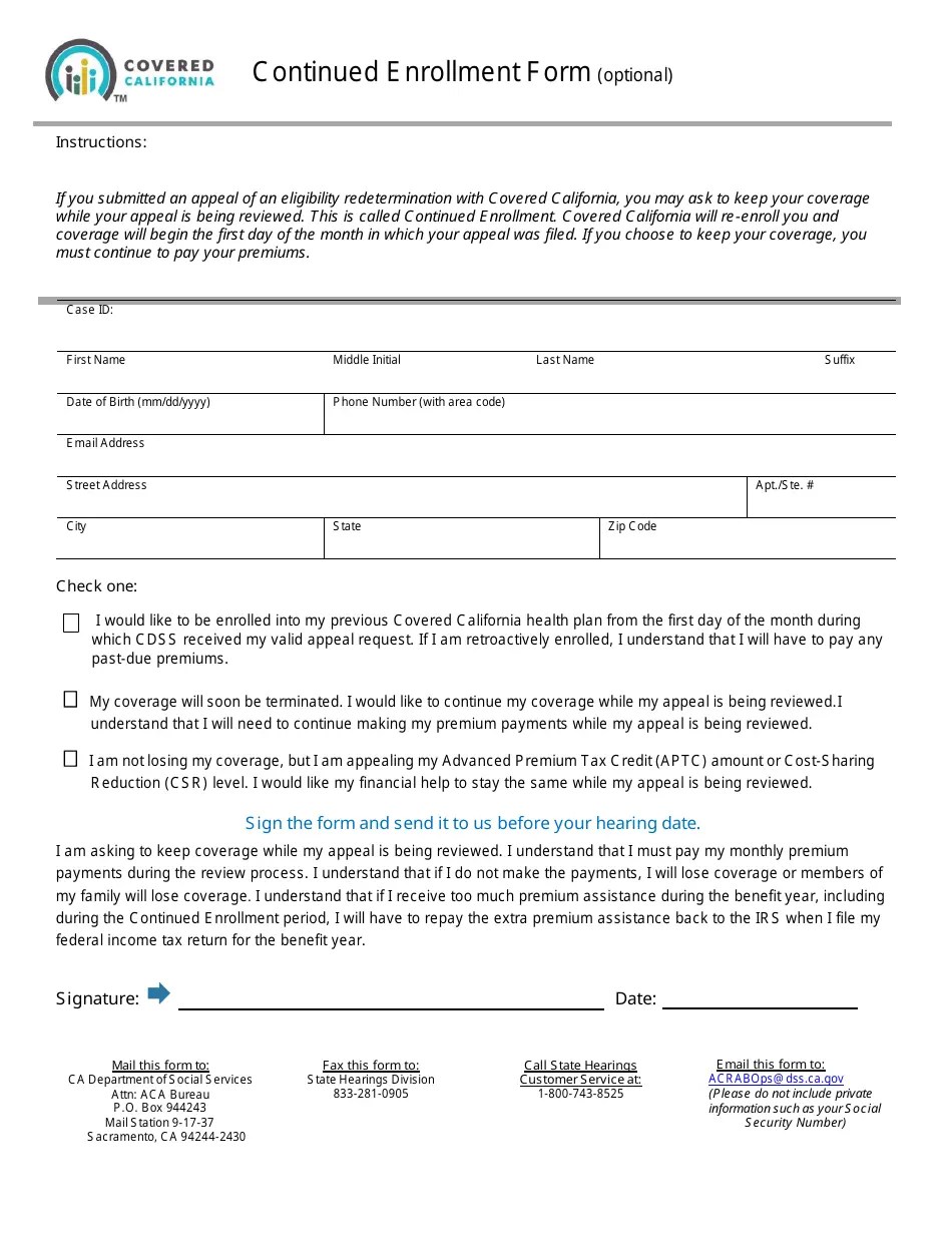 California Request for a State Fair Hearing to Appeal a Covered