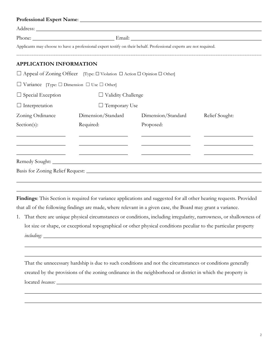 Bethlehem Township, Pennsylvania Application for Hearing Zoning