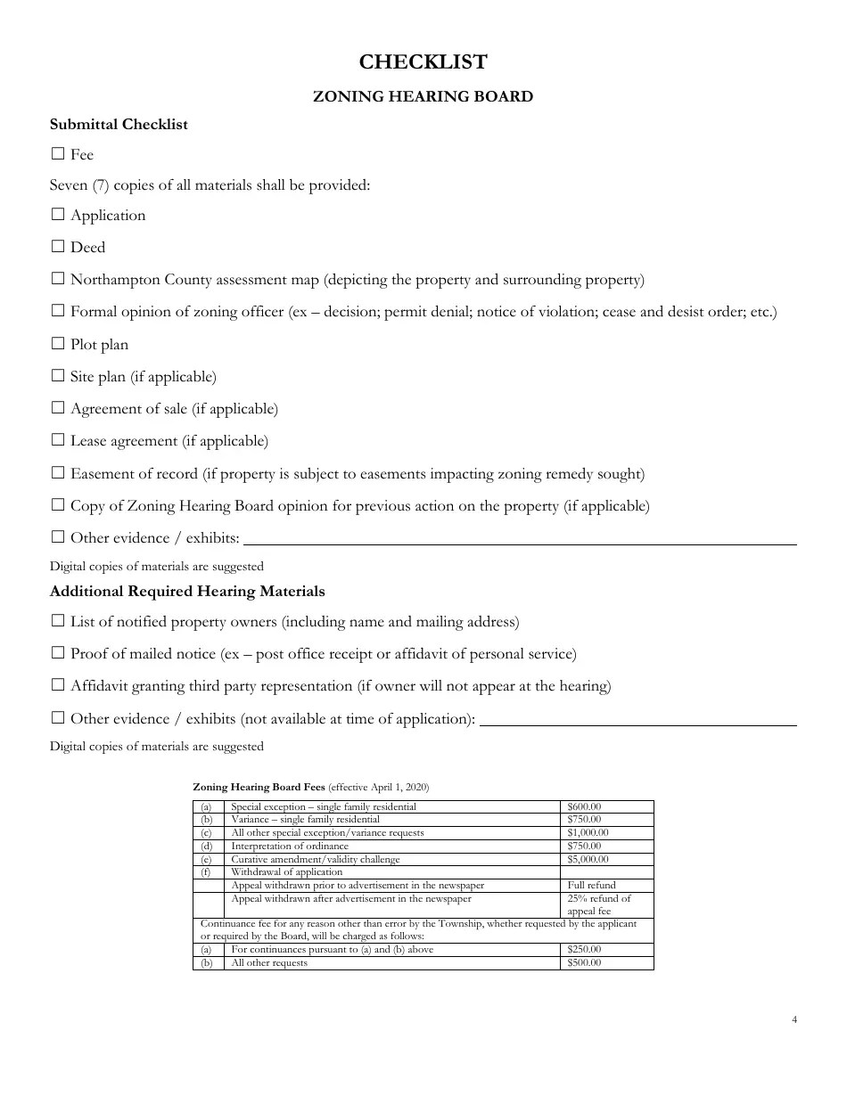 Bethlehem Township, Pennsylvania Application for Hearing Zoning
