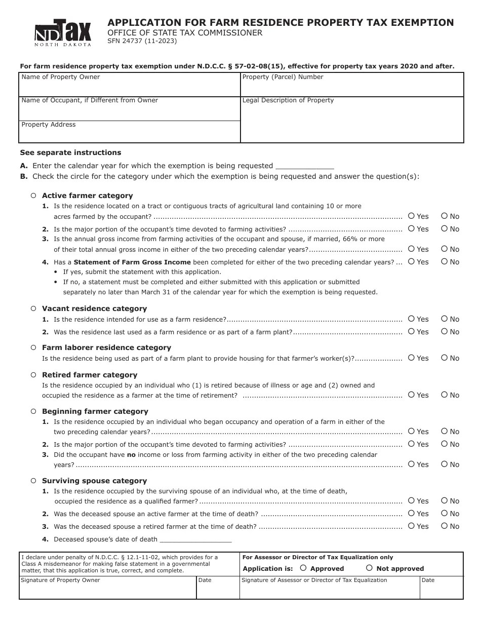 Form SFN24737 Download Fillable PDF or Fill Online Application for Farm
