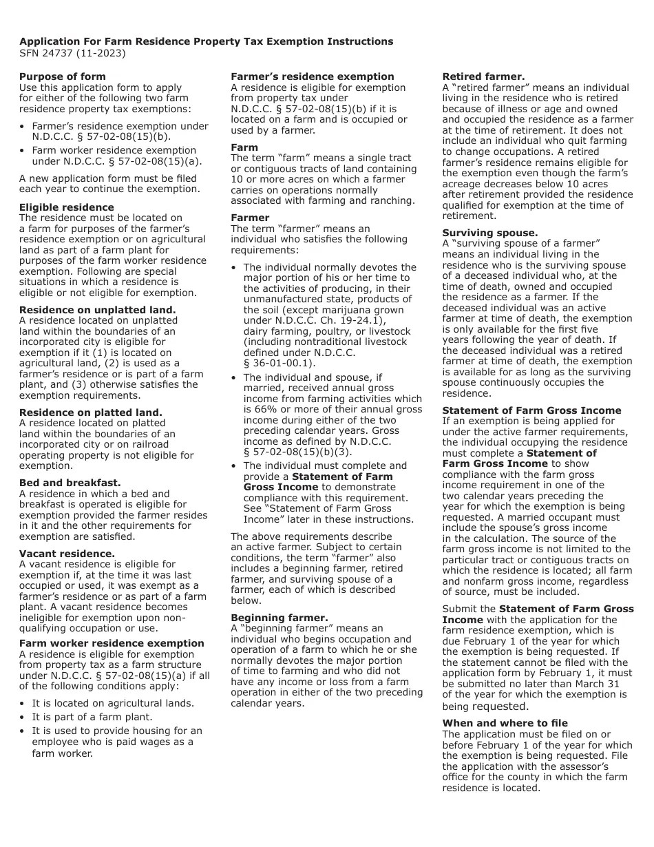 Form SFN24737 Download Fillable PDF or Fill Online Application for Farm