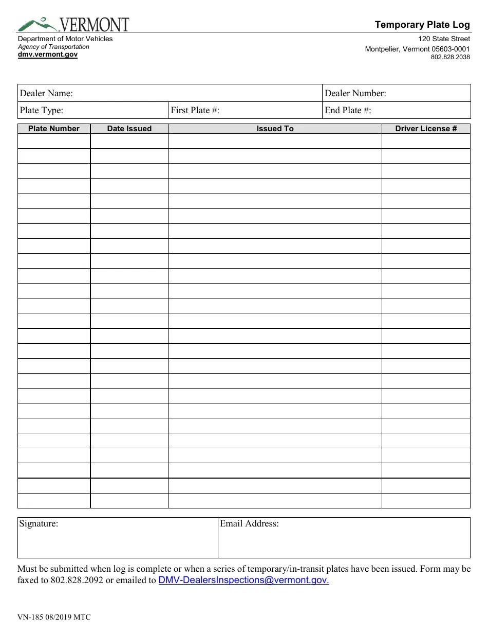 Form VN185 Fill Out, Sign Online and Download Printable PDF, Vermont