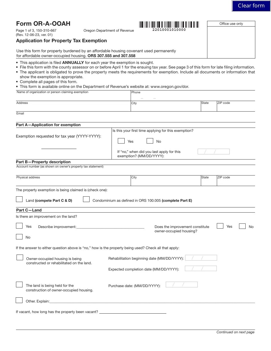 Form ORAOOAH (150310667) Download Fillable PDF or Fill Online