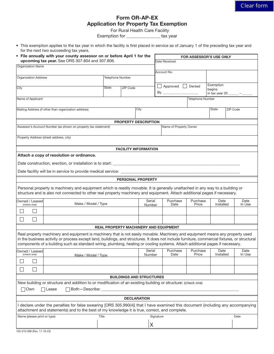 Form ORAPEX (150310089) Fill Out, Sign Online and Download