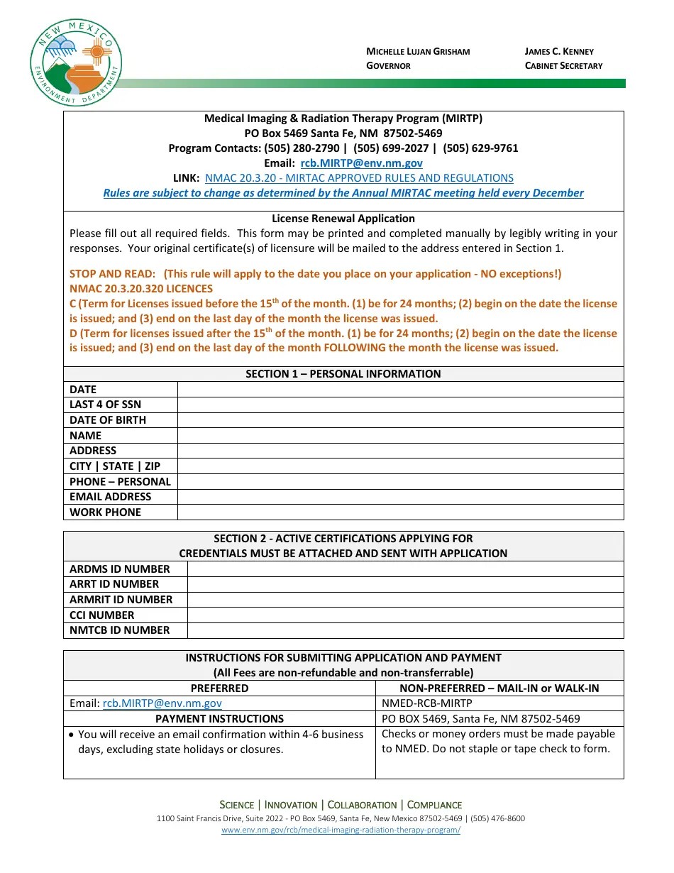 New Mexico License Renewal Application Medical Imaging & Radiation