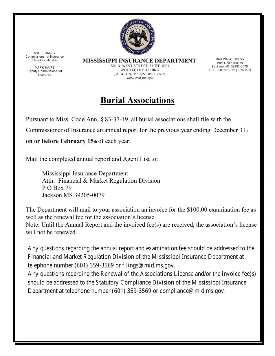 2023 Mississippi Burial Associations Annual Statement Download Printable PDF Templateroller