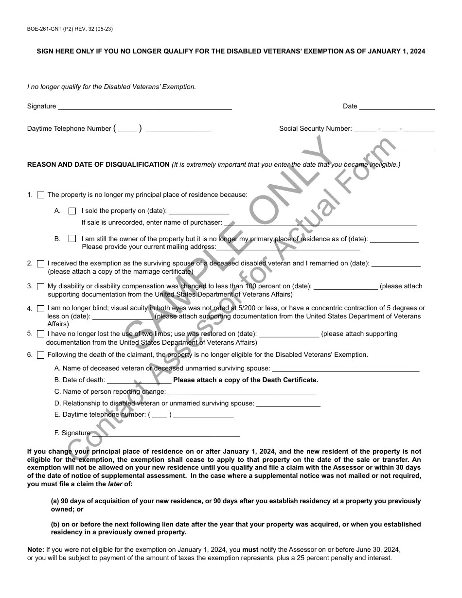 Form BOE261GNT Download Printable PDF or Fill Online Disabled