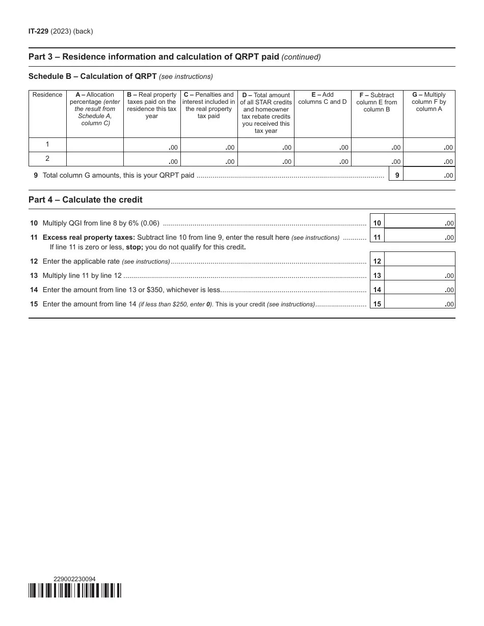 Form IT229 Download Fillable PDF or Fill Online Real Property Tax