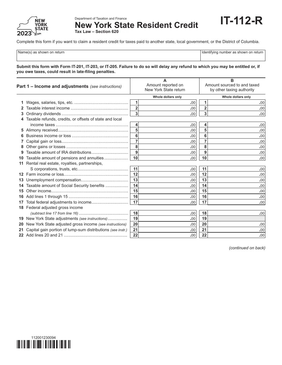 Form IT112R Download Fillable PDF or Fill Online New York State