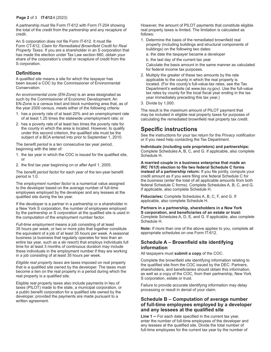 Download Instructions for Form IT612 Claim for Remediated Brownfield