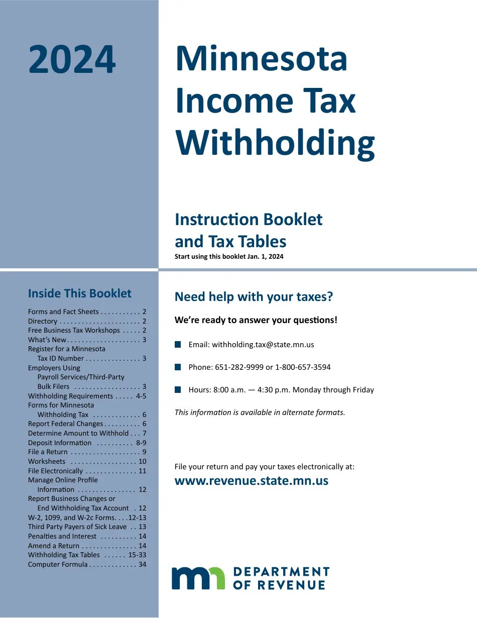 2024 Minnesota Minnesota Tax Withholding Instruction Booklet