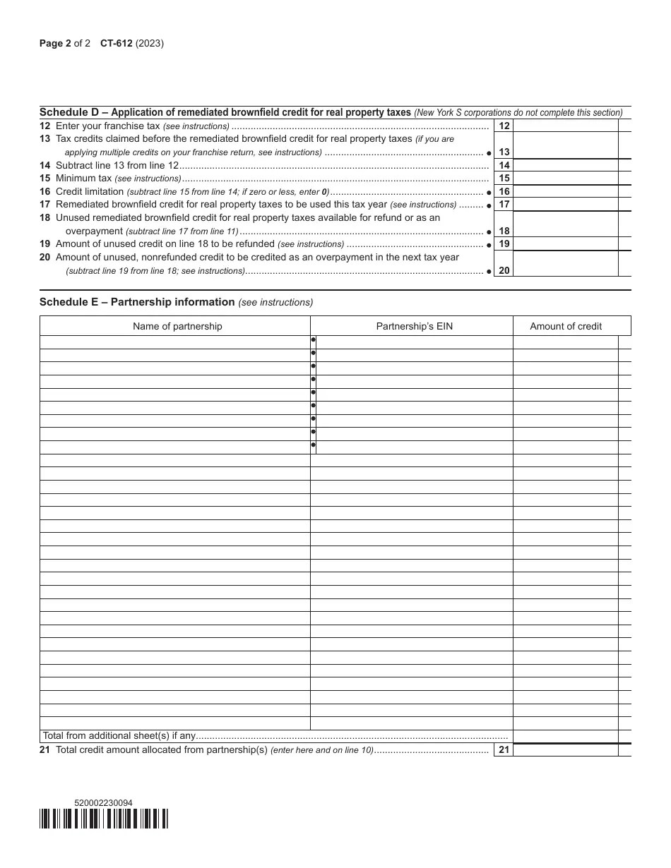 Form CT612 Download Printable PDF or Fill Online Claim for Remediated Brownfield Credit for