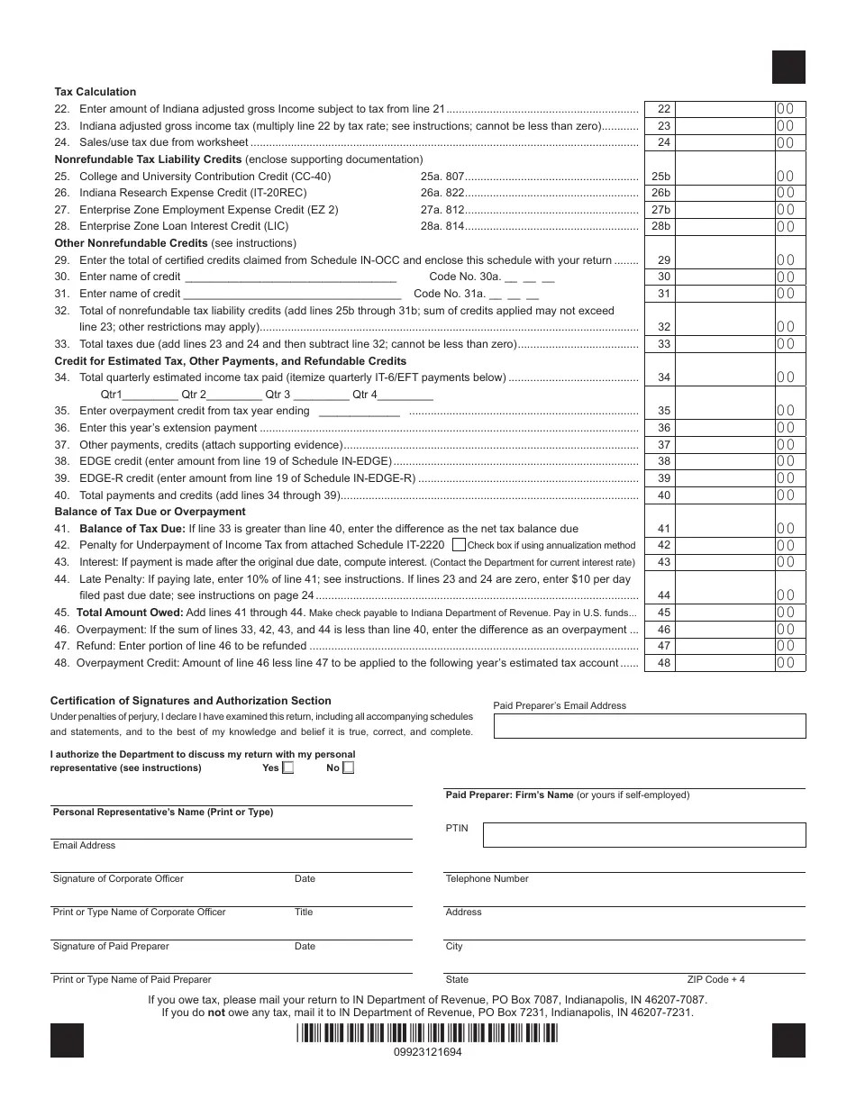 Form IT-20 (State Form 44275) Download Fillable PDF or Fill Online