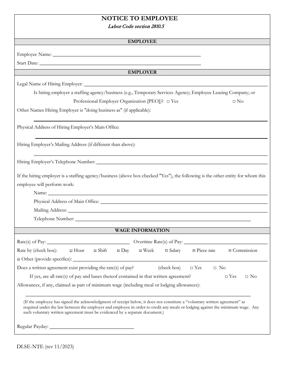 Form DLSENTE Download Fillable PDF or Fill Online Notice to Employee