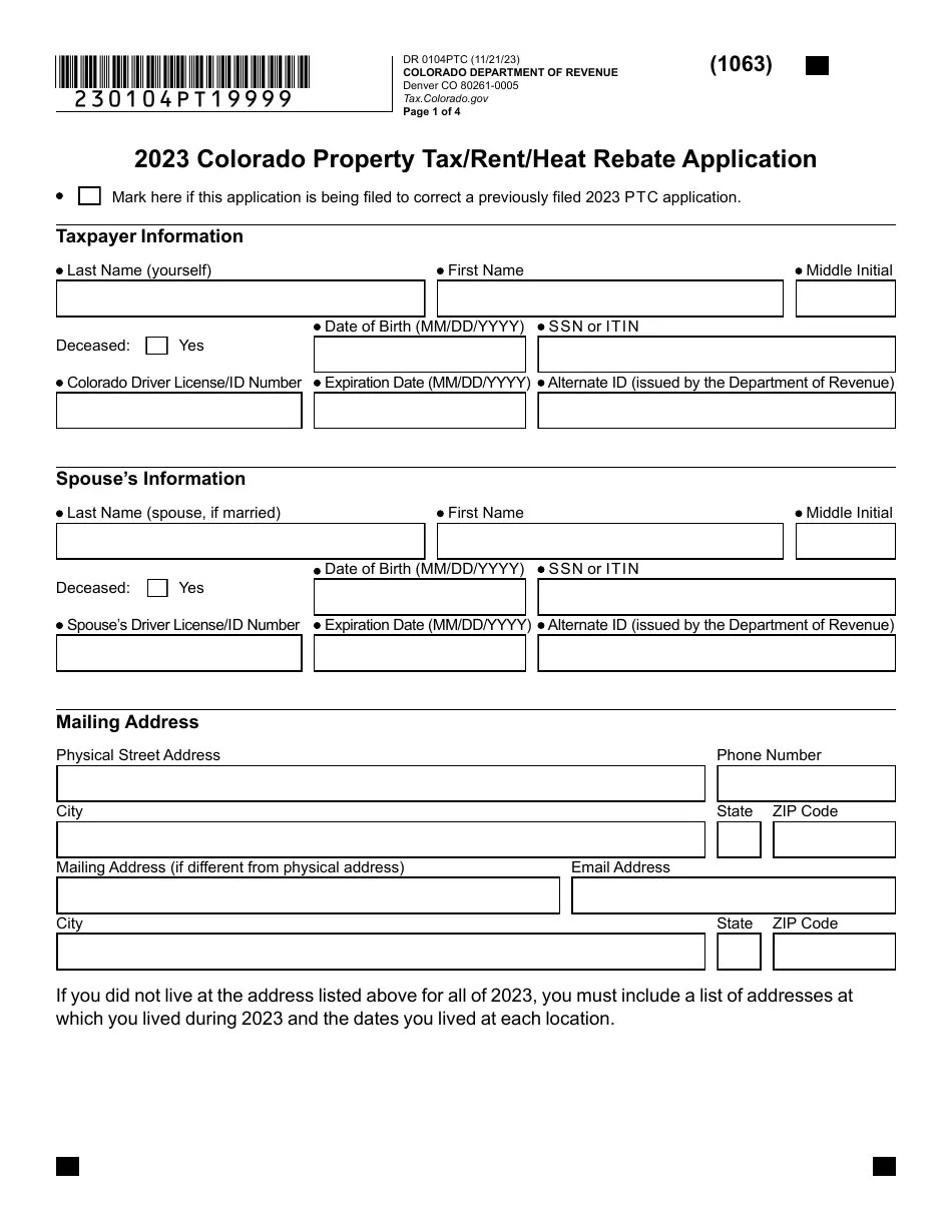 Form DR0104PTC Download Fillable PDF or Fill Online Colorado Property