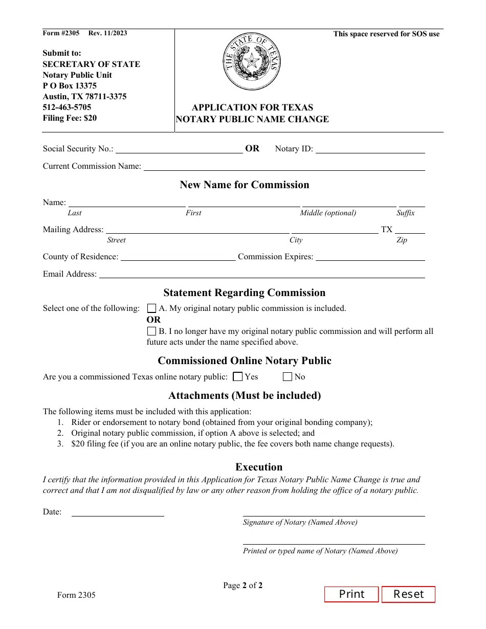 Form 2305 Download Fillable PDF or Fill Online Application for Texas