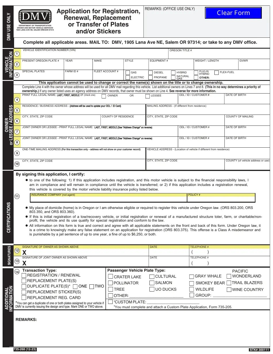 Form 735268 Download Fillable PDF or Fill Online Application for Registration, Renewal