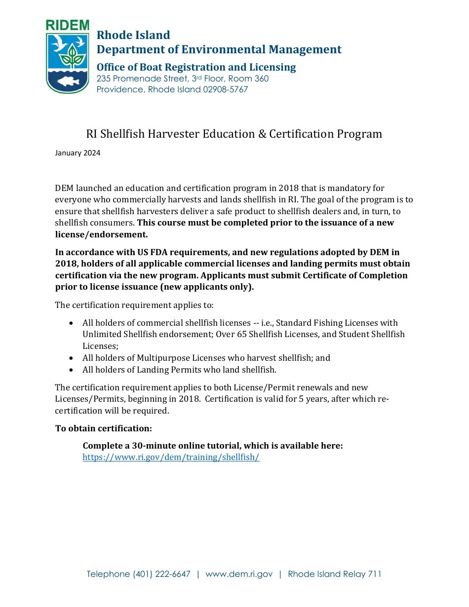 2024 Rhode Island Student Shellfish License New/Renewal Application Fill Out, Sign Online and