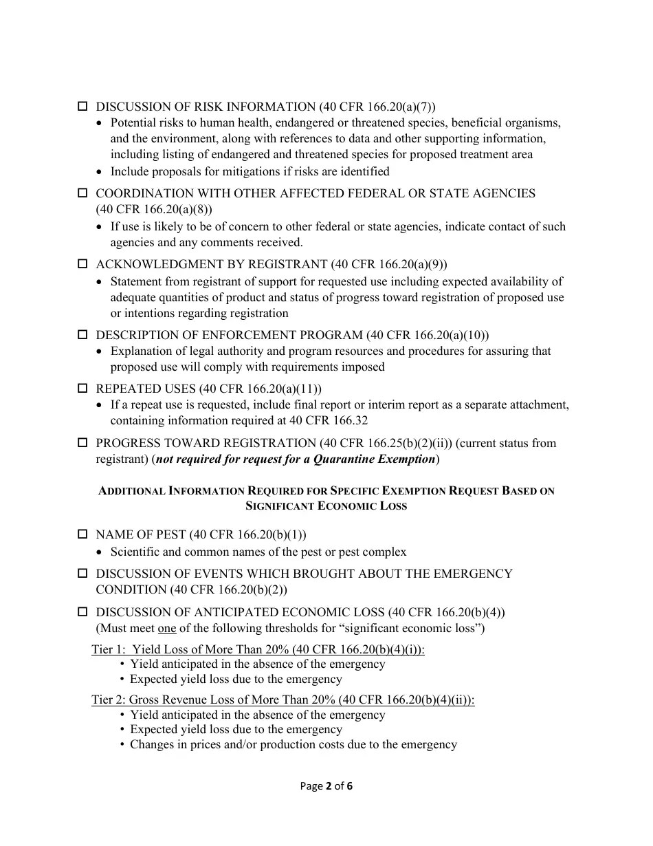 Checklists for Emergency Exemption Applications Under Section 18 of the