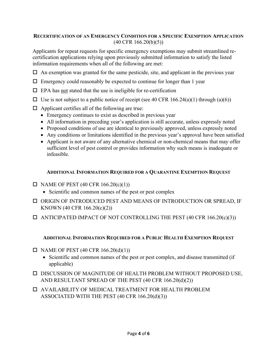 Checklists for Emergency Exemption Applications Under Section 18 of the
