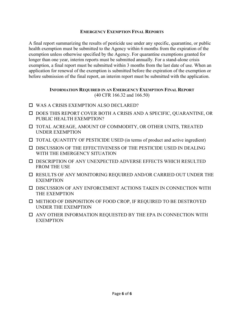 Checklists for Emergency Exemption Applications Under Section 18 of the