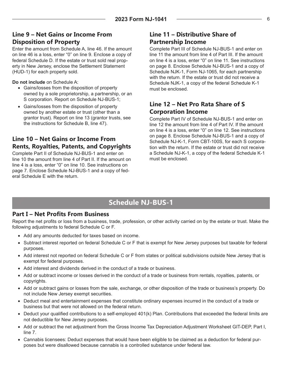 Download Instructions for Form NJ1041 New Jersey Tax Fiduciary