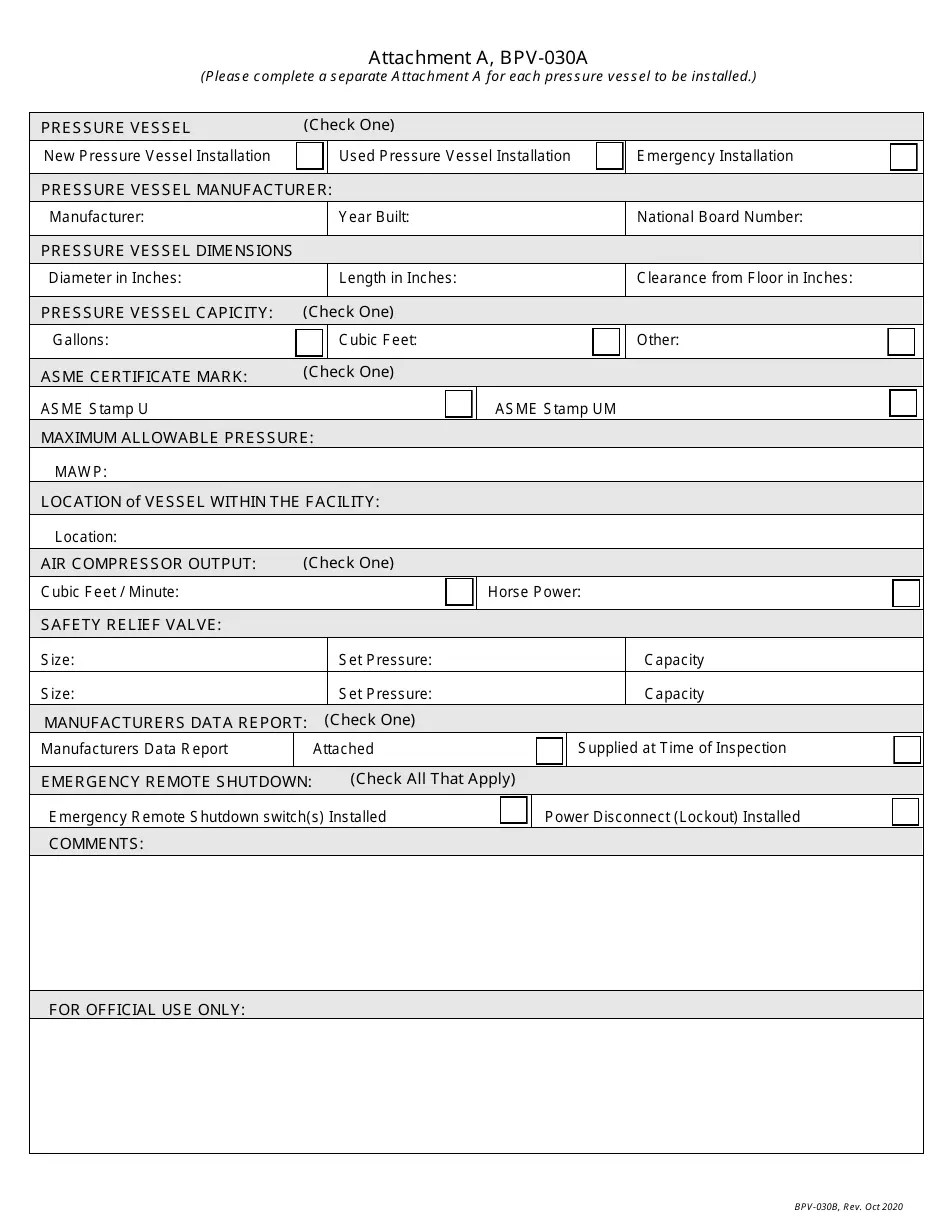 Form BPV030A Download Fillable PDF or Fill Online Application for
