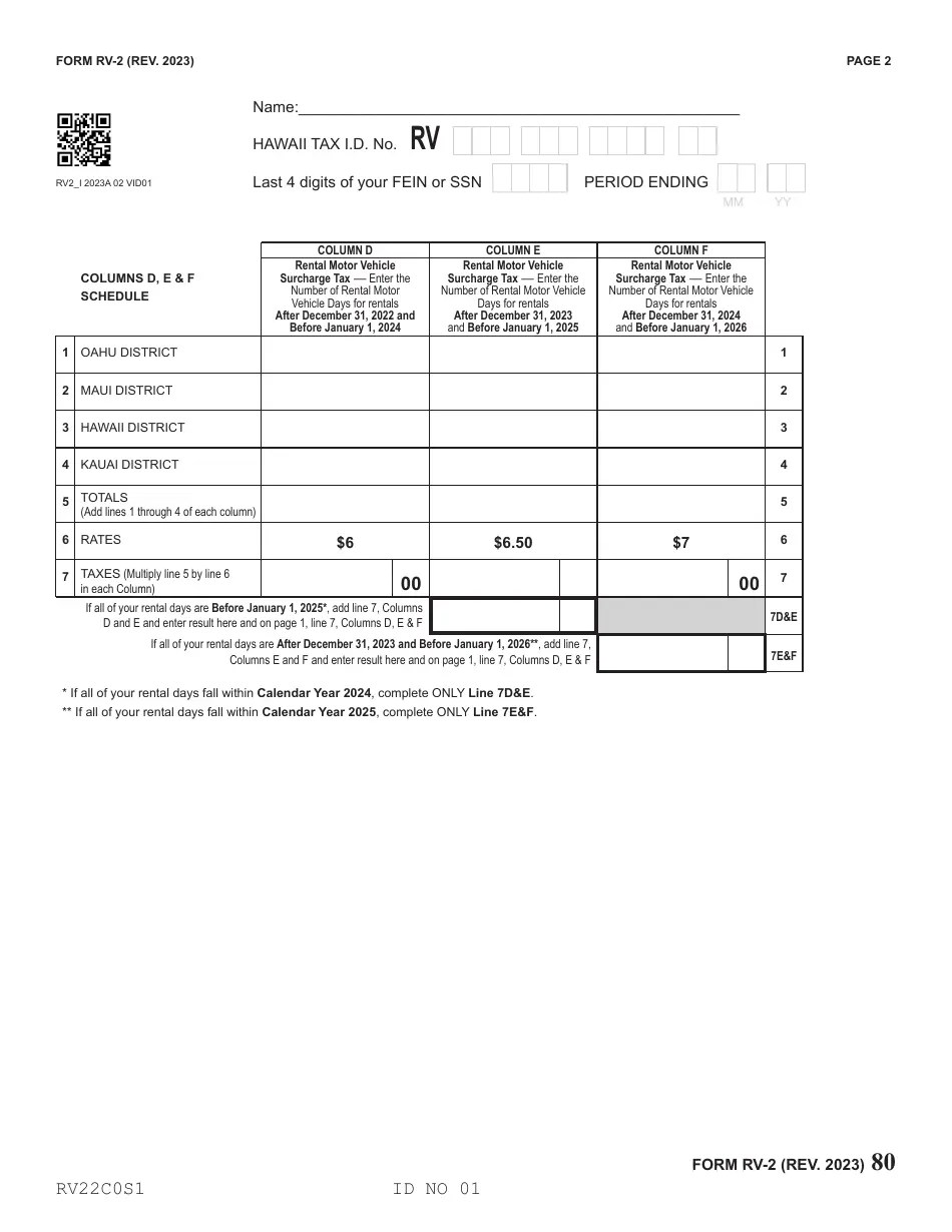 Form RV2 Fill Out, Sign Online and Download Fillable PDF, Hawaii