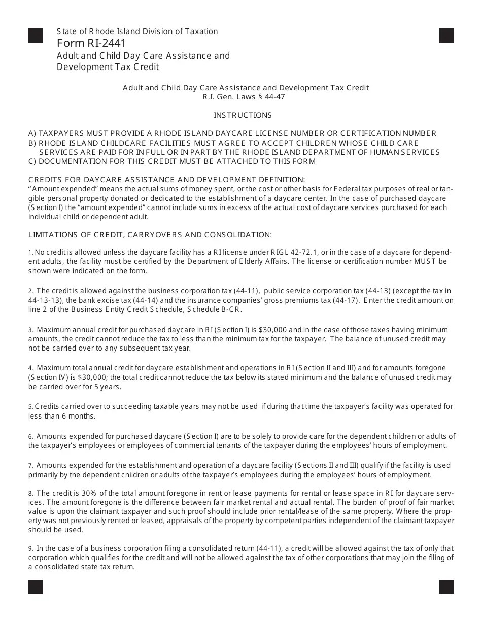 Form RI2441 Download Fillable PDF or Fill Online Adult and Child Day