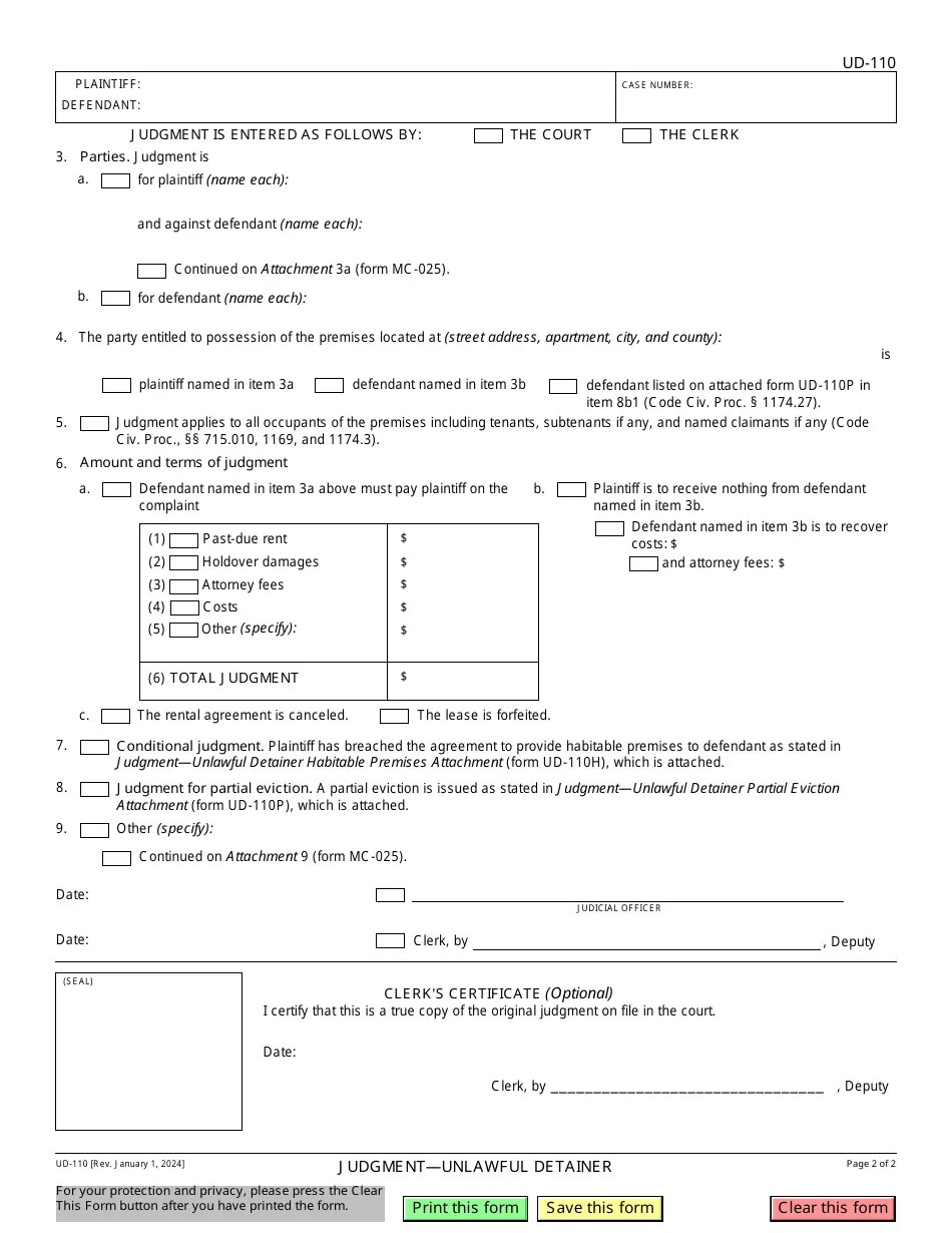 Form UD110 Fill Out, Sign Online and Download Fillable PDF