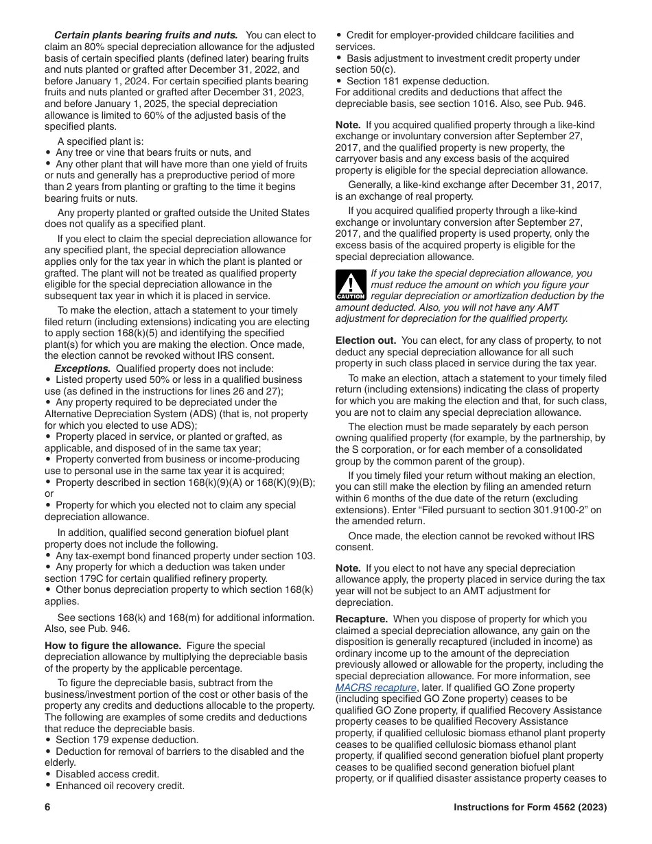 Download Instructions for IRS Form 4562 Depreciation and Amortization (Including Information on
