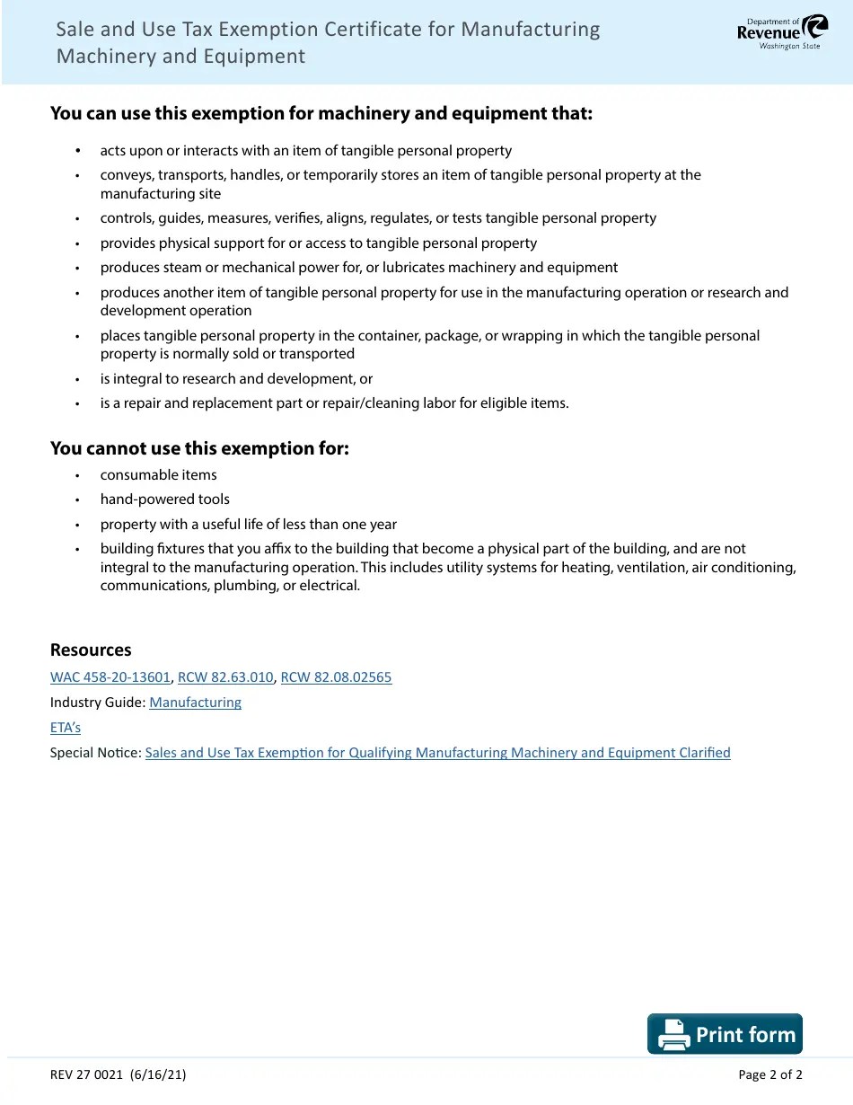 Form REV27 0021 Download Fillable PDF or Fill Online Sales and Use Tax