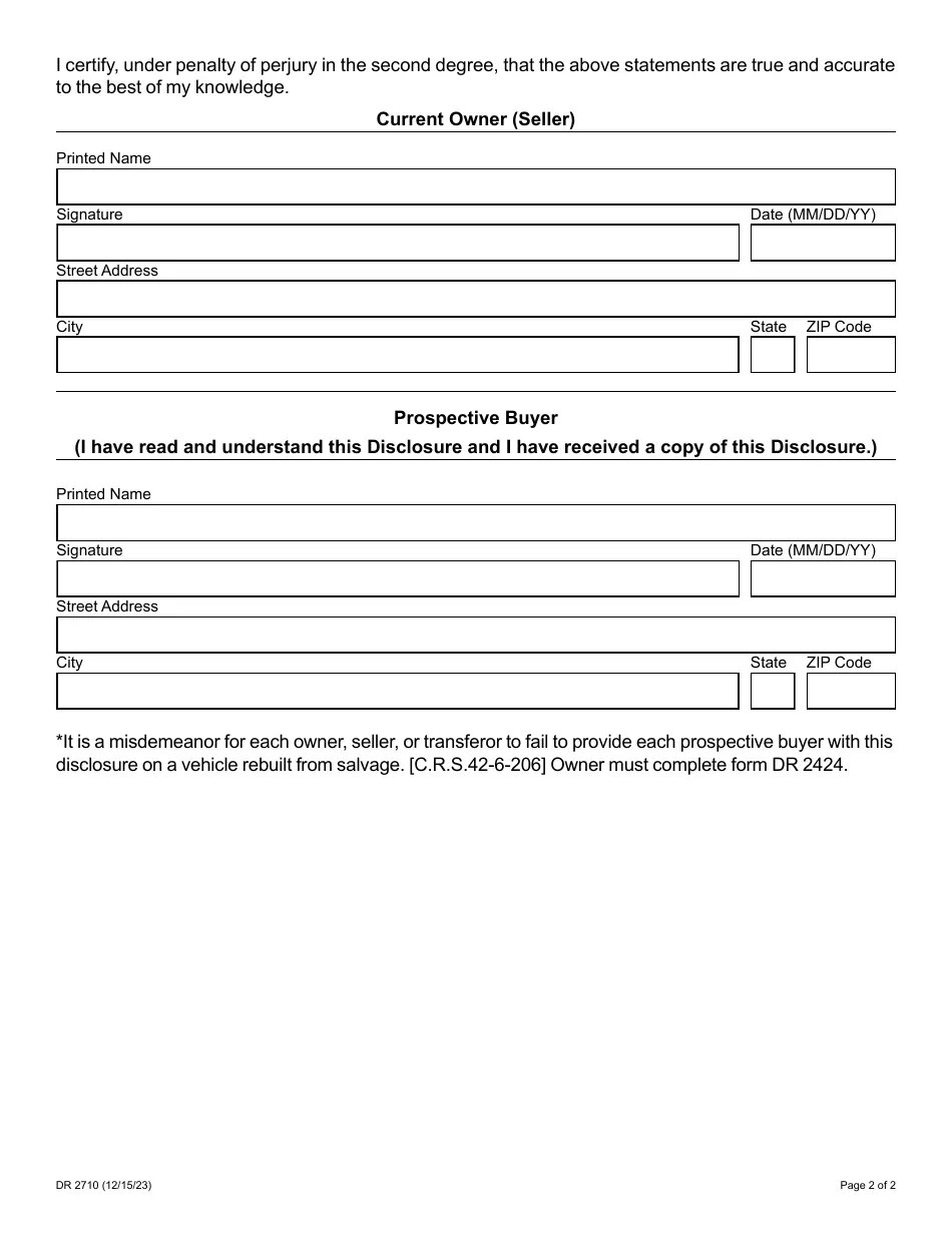 Form DR2710 Fill Out, Sign Online and Download Fillable PDF, Colorado Templateroller