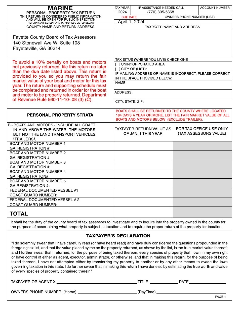2024 Fayette County, (United States) Personal Property Tax