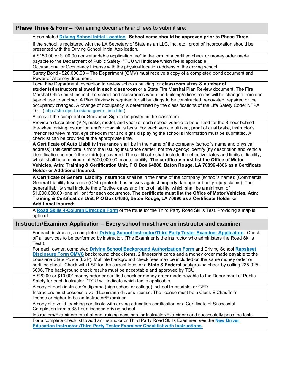 Louisiana New Driving School Application Process Checklist Fill Out