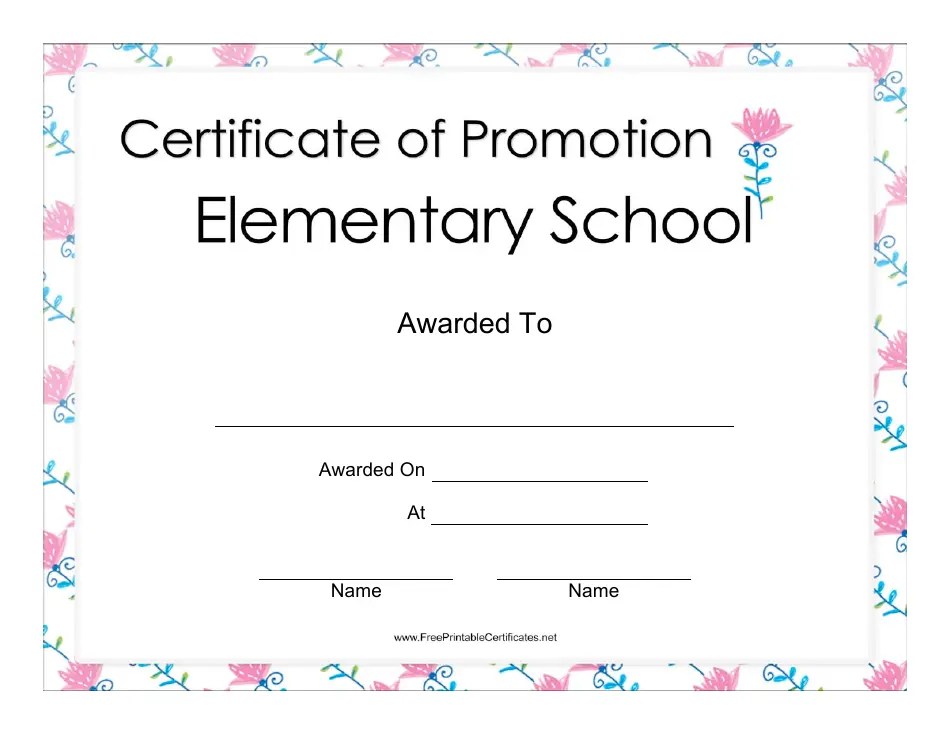 Elementary School Certificate of Promotion Template Download Printable