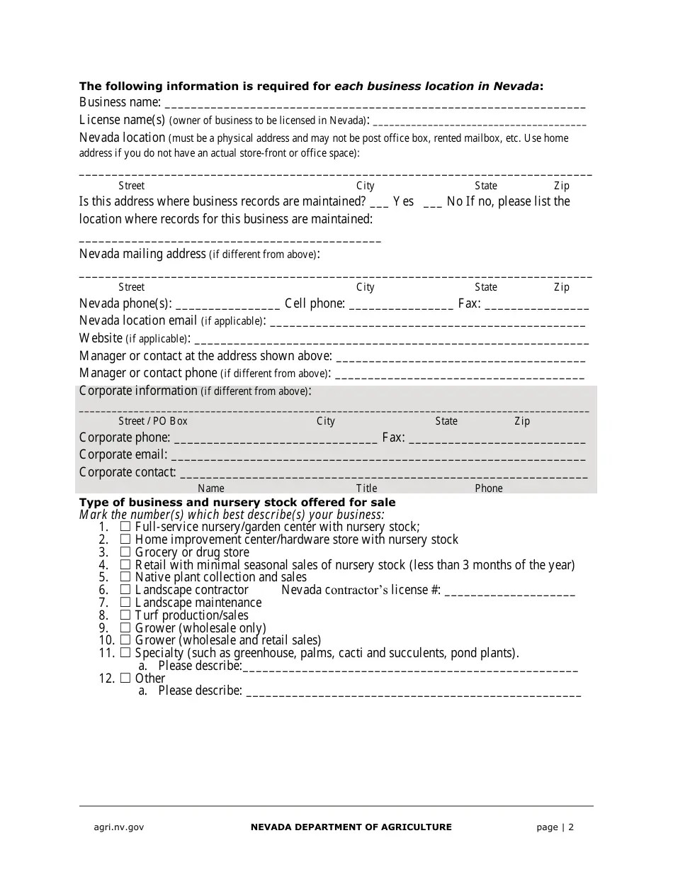 Nevada Nevada Nursery Stock Dealer License Application Fill Out, Sign