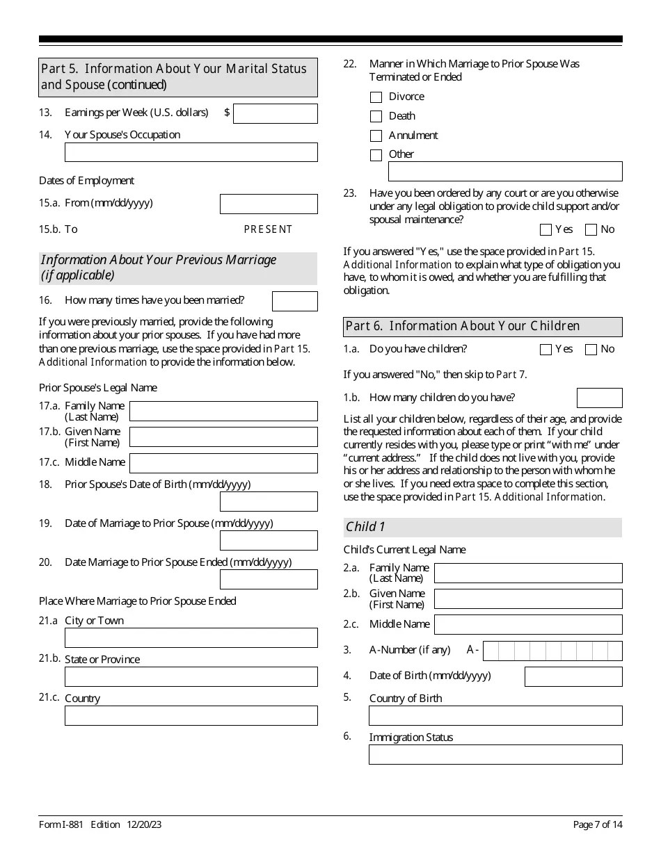 USCIS Form I881 Fill Out, Sign Online and Download Fillable PDF
