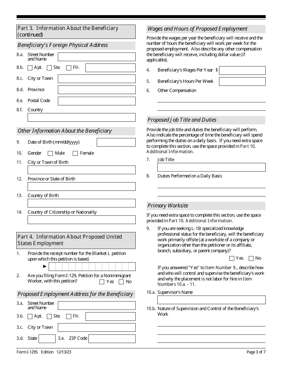USCIS Form I129S Download Fillable PDF or Fill Online Nonimmigrant Petition Based on Blanket L