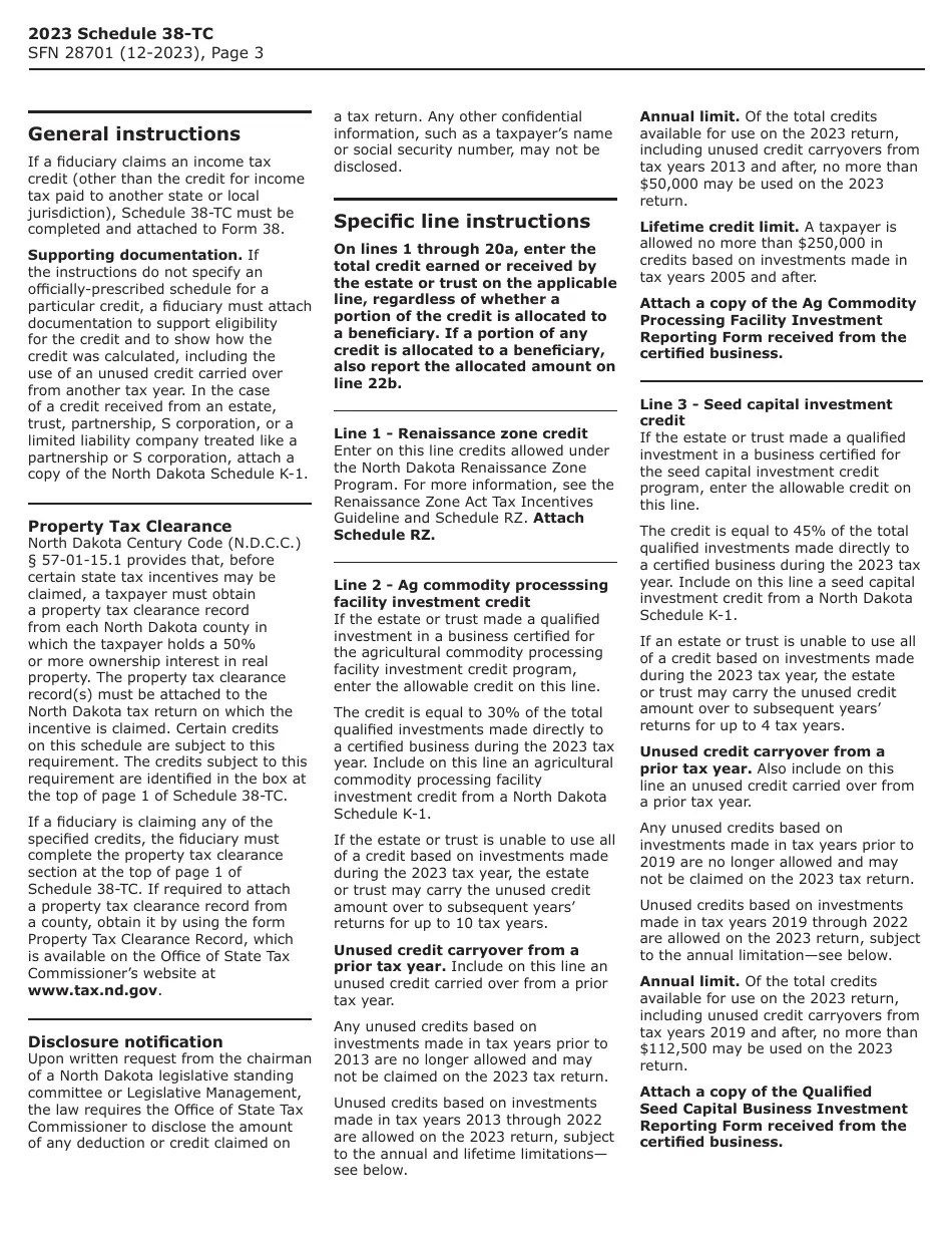 Form SFN28701 Schedule 38TC Download Fillable PDF or Fill Online Tax