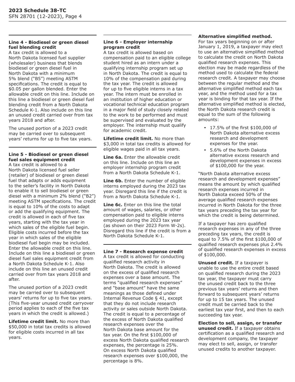 Form SFN28701 Schedule 38TC Download Fillable PDF or Fill Online Tax