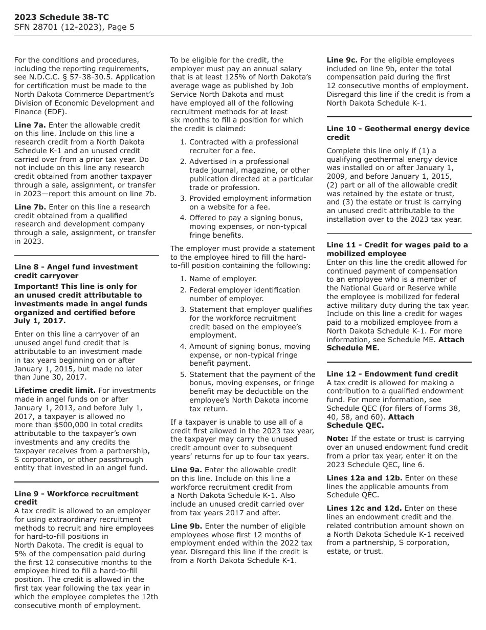 Form SFN28701 Schedule 38TC Download Fillable PDF or Fill Online Tax