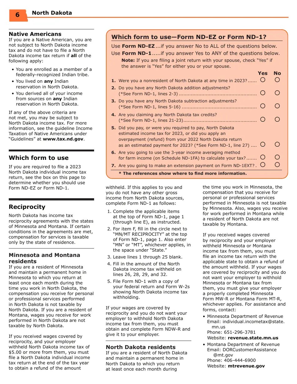 Download Instructions for Form NDEZ, ND1, SFN28745, SFN28702 PDF
