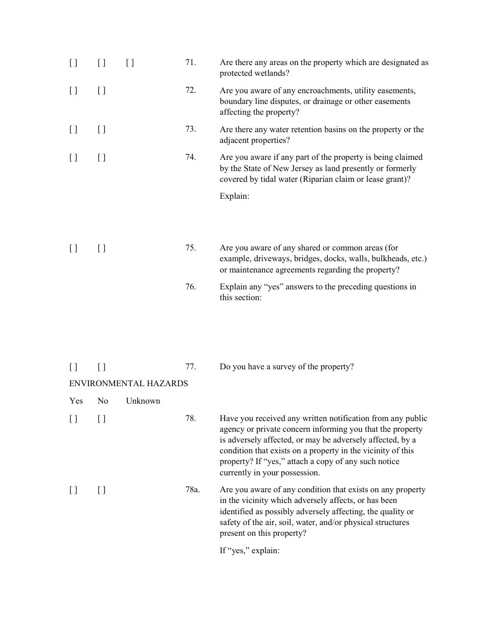 New Jersey Seller's Property Condition Disclosure Statement Fill Out