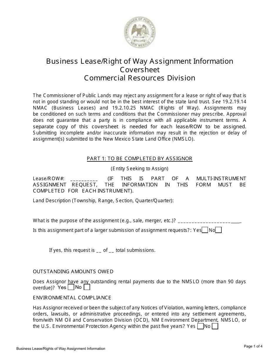 New Mexico Full Assignment of RightOfWay and Easement Fill Out